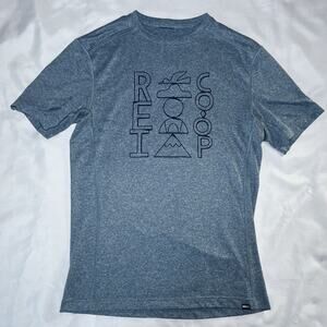 REI Graphic T-Shirt Hiking Mens S Blue Pullover Crew Neck Breathable Stretch